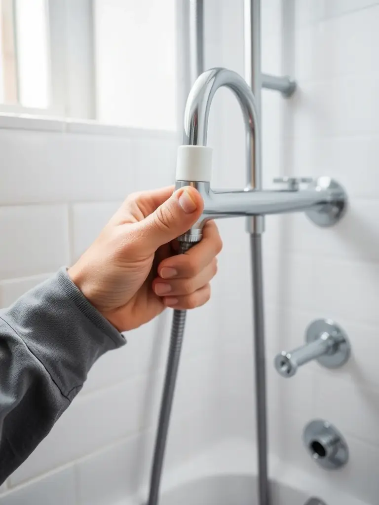 A close-up shot of a handyman's hands expertly repairing a leaky faucet, showcasing precision and skill, set in a modern Eindhoven home.