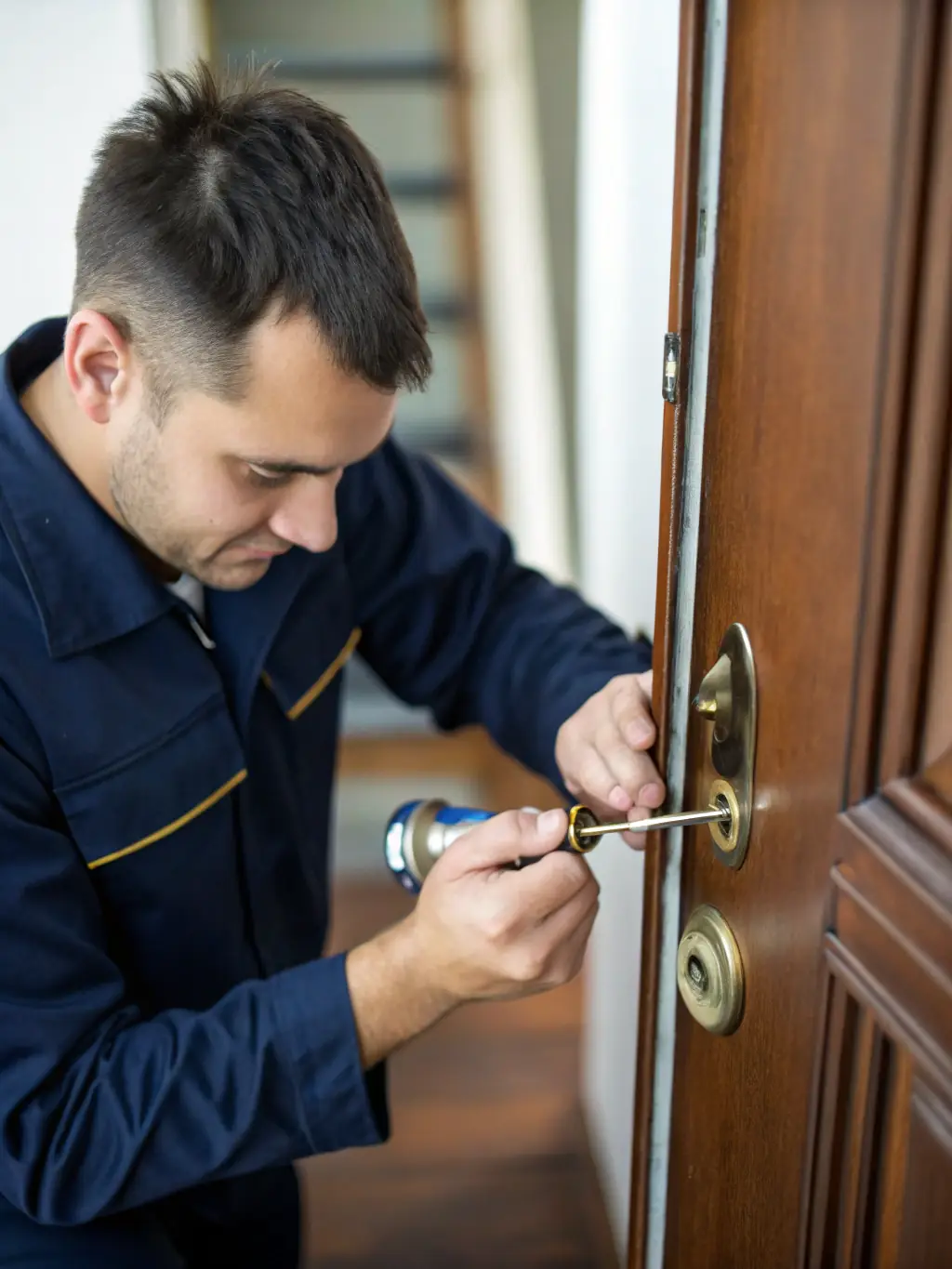 A modern smart lock being installed on a front door, highlighting the use of advanced technology and security solutions for homes in Eindhoven.