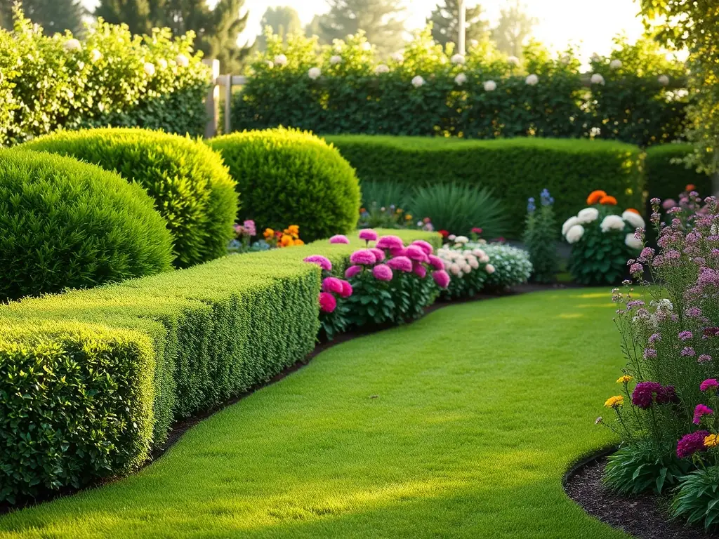 A gardener trimming a hedge in a well-maintained garden, highlighting the garden and yard maintenance services provided by HUISFIX 24/7.